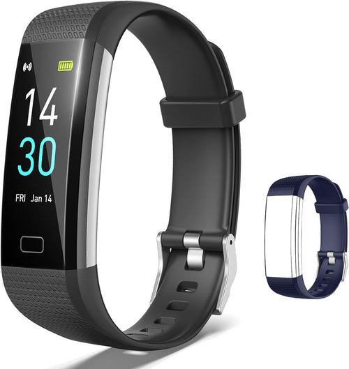 Fitness Tracker, Health Tracker, Activity Tracker Waterproof with Connected GPS, 16 Sports Modes Step Counter for Women, Men, Gift (Black/Blue)