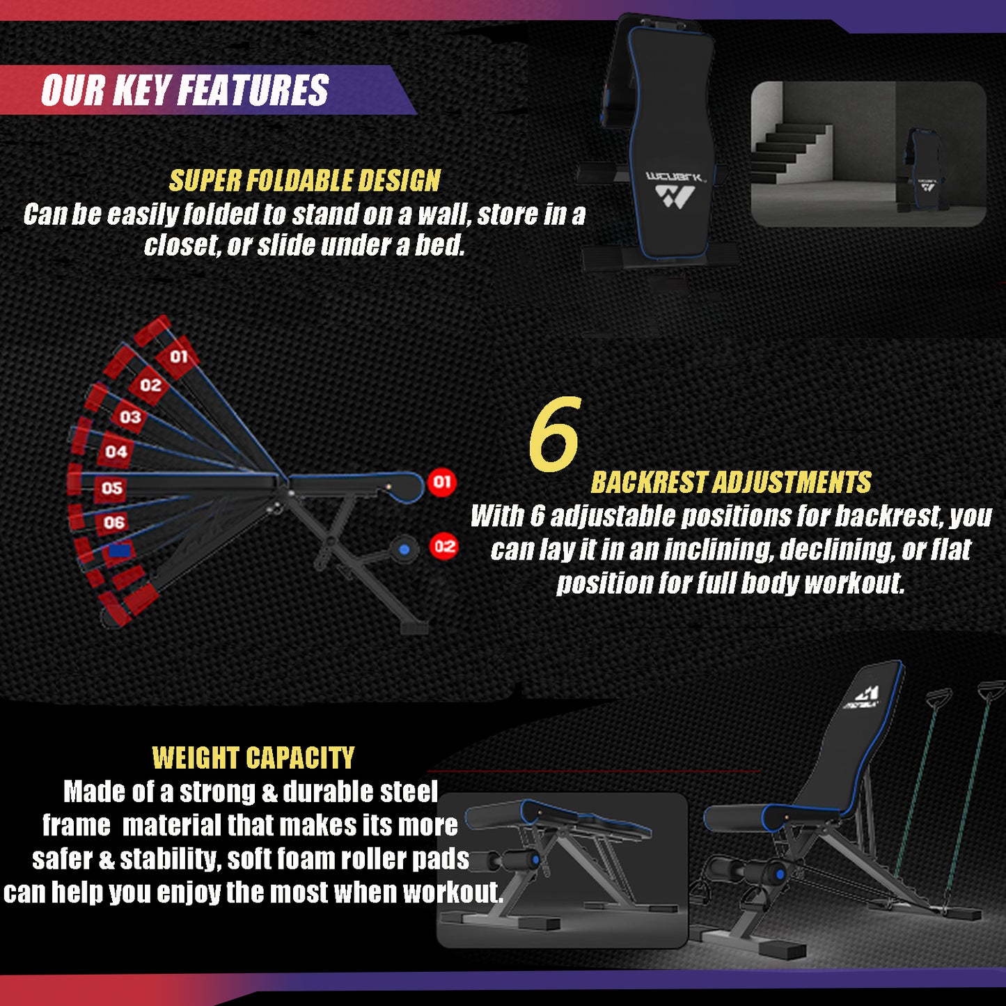 Adjustable Weight Bench,New Upgrade to 660Lb (300KG), Folding Weight Bench with Resistance Bands, Workout Bench Home Gym, Full Body Workout