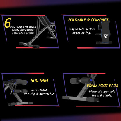 Adjustable Weight Bench，New Upgrade to 660Lb (300KG), Folding Weight Bench with Resistance Bands, Workout Bench Home Gym, Full Body Workout