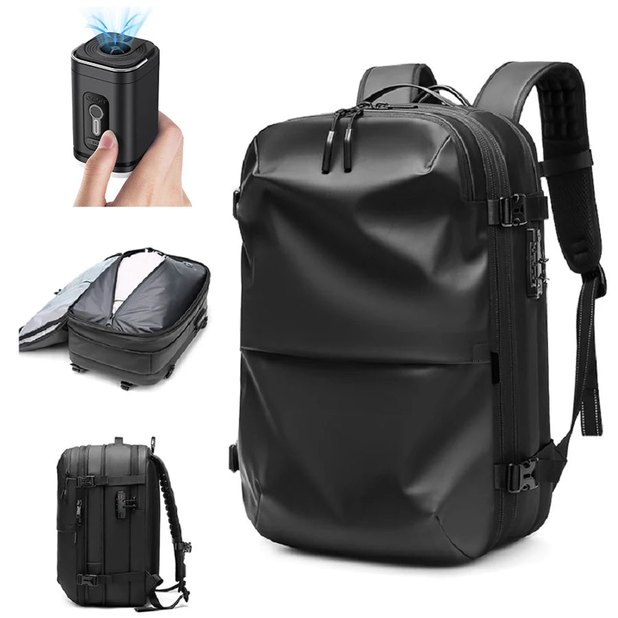 Professional title: "Men's 17 Inch Laptop Travel Backpack with Vacuum Compression, Large Capacity for Business, School, and Hiking"