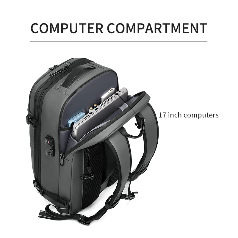 Professional title: "Men's 17 Inch Laptop Travel Backpack with Vacuum Compression, Large Capacity for Business, School, and Hiking"